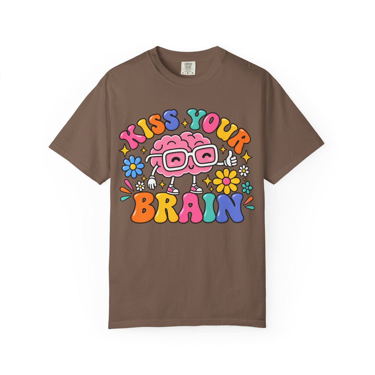 Kiss Your Brain BRI TEE | T-Shirt, Retro Cartoon Brain with Flowers
