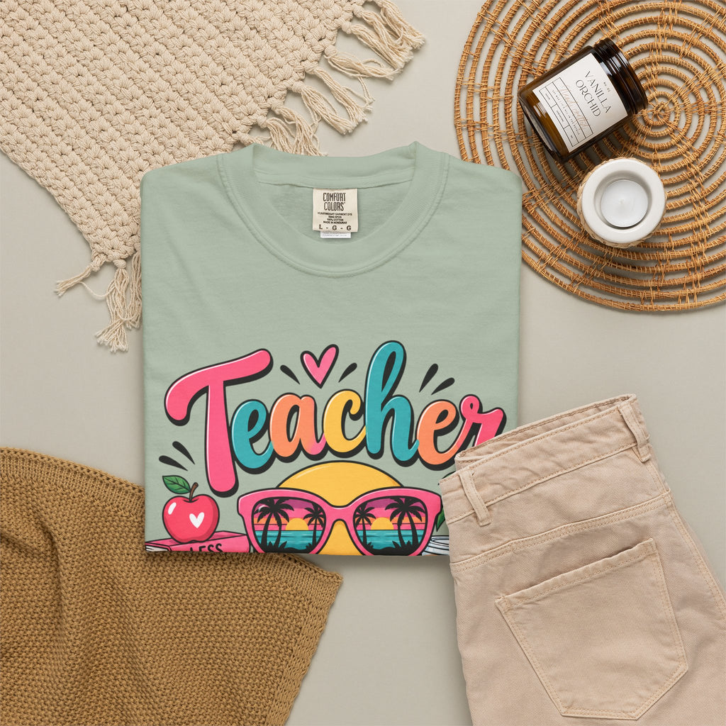 Teacher Off Duty T-shirt | Smiley Sunglasses, Books, Palm Trees, Coffee