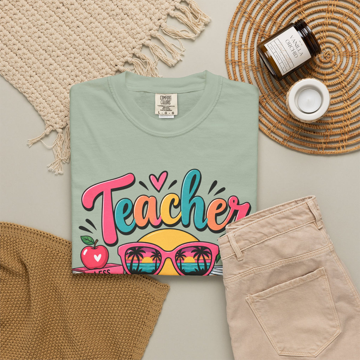 Teacher Off Duty T-shirt | Smiley Sunglasses, Books, Palm Trees, Coffee