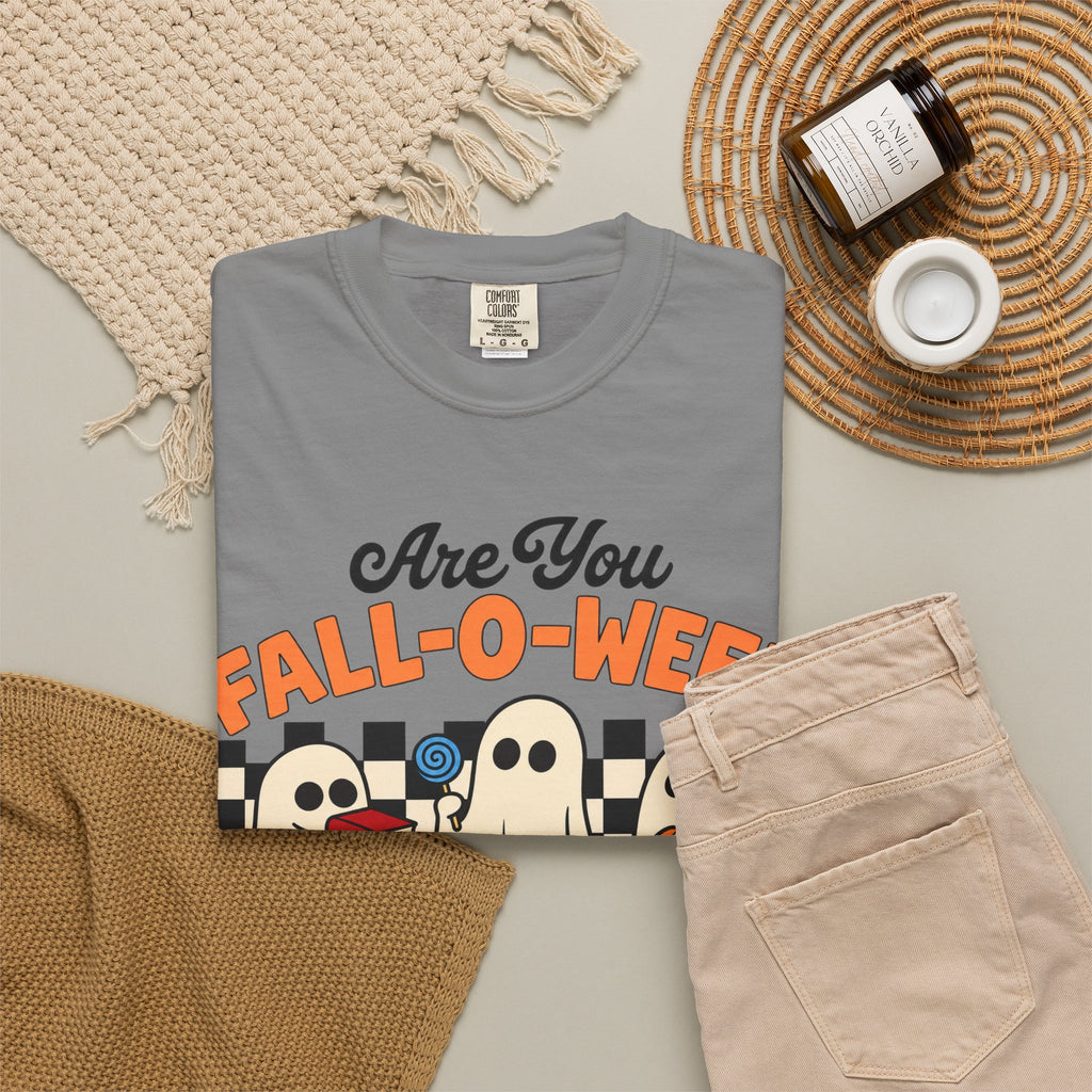Fall-o-ween Ghosts Directions? T-shirt | Halloween pumpkin retro graphic