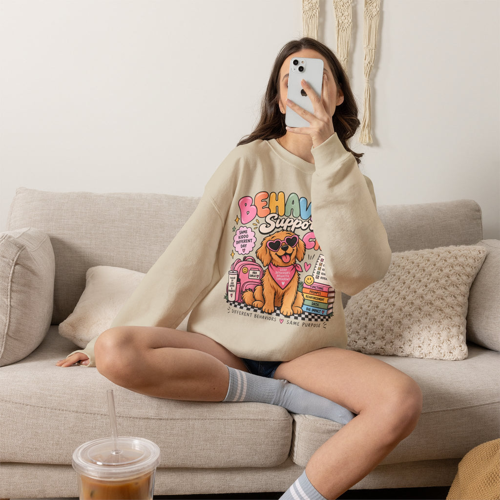 Behavior Support Crew sweatshirt | School Therapy Dog Design, Books & Classroom Icons