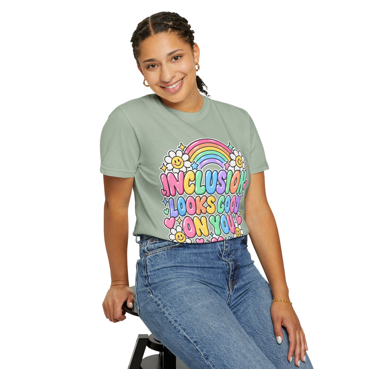 Inclusion Looks Good On You T-Shirt | Rainbow Smiles Graphic Tee
