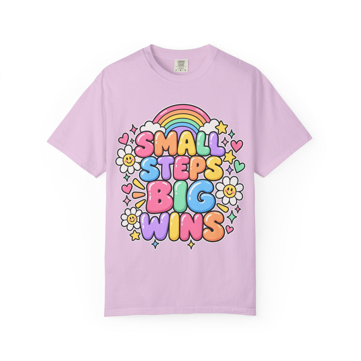 Small Steps Big Wins T-shirt | Retro Rainbow Positive Graphic