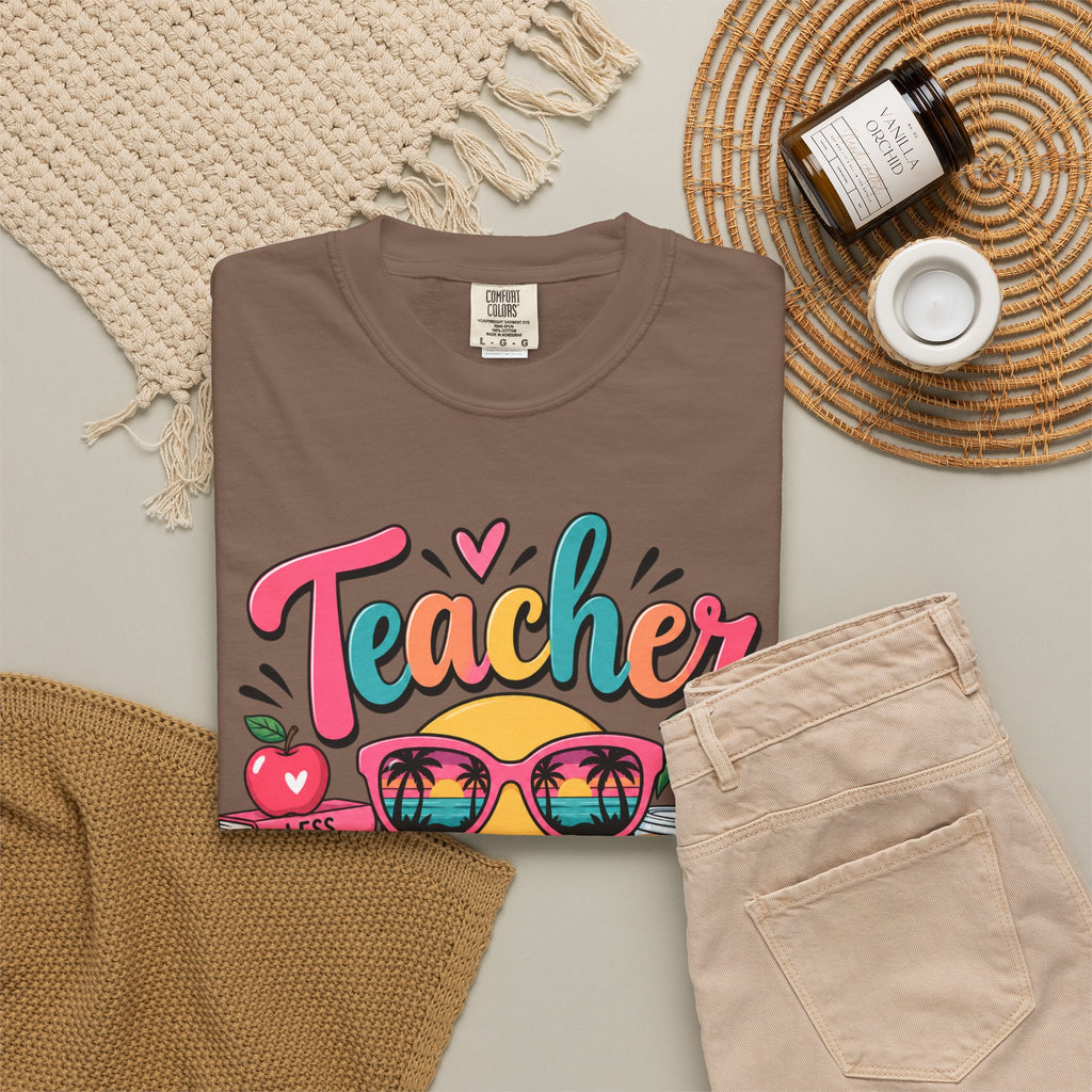 Teacher Off Duty T-shirt | Smiley Sunglasses, Books, Palm Trees, Coffee