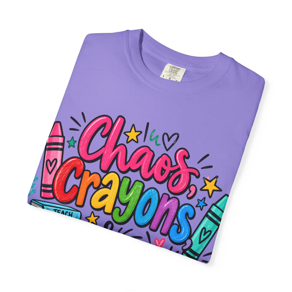 Chaos Crayons & Confidence T-shirt | Colorful Crayon School Art Tee