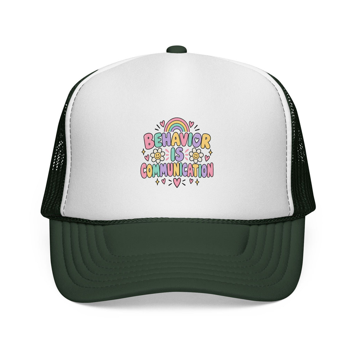 Behavior Is Communication Trucker Cap | Rainbow Floral Illustration
