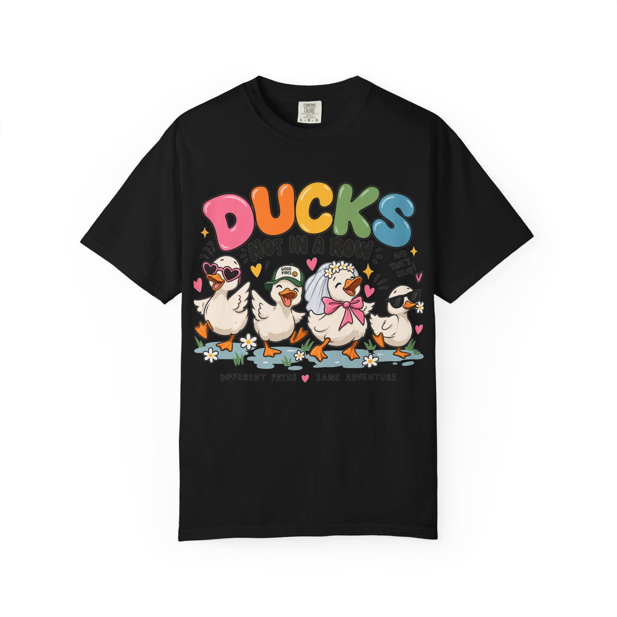 Ducks Not In A Row tee | Cute Duck Illustration T-Shirt, Different Paths Same Adventure
