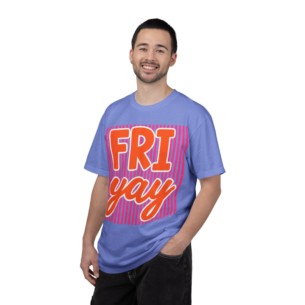 FRI yay T-shirt | Bright Retro Text, Pink Stripes