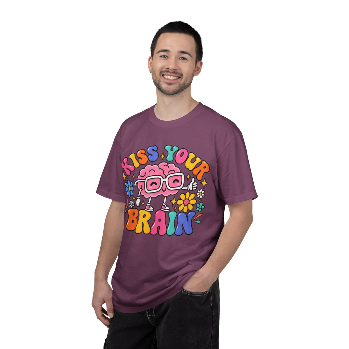 Kiss Your Brain BRI TEE | T-Shirt, Retro Cartoon Brain with Flowers