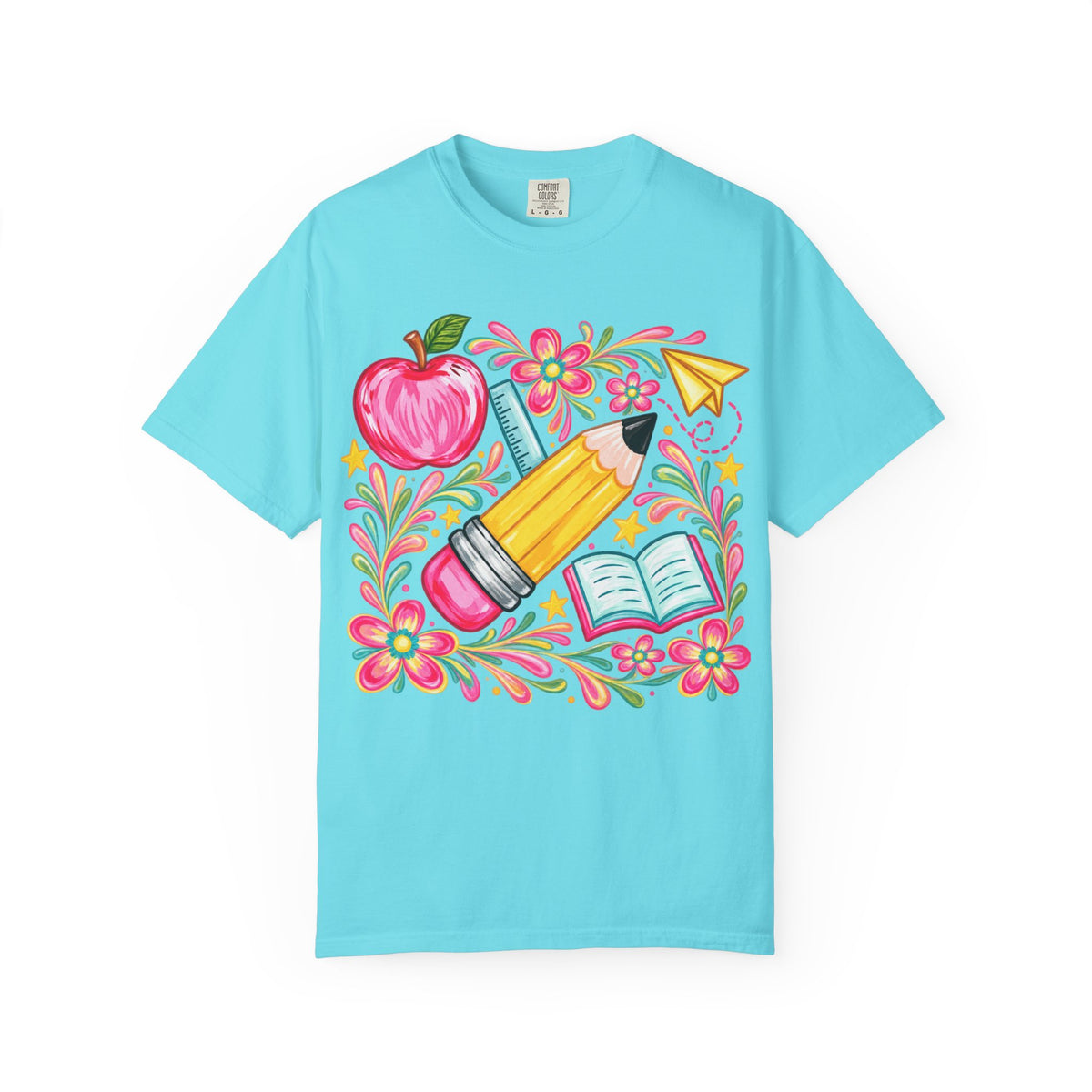 School Supplies Pencil Apple Floral T-shirt | Teacher Student Back to School