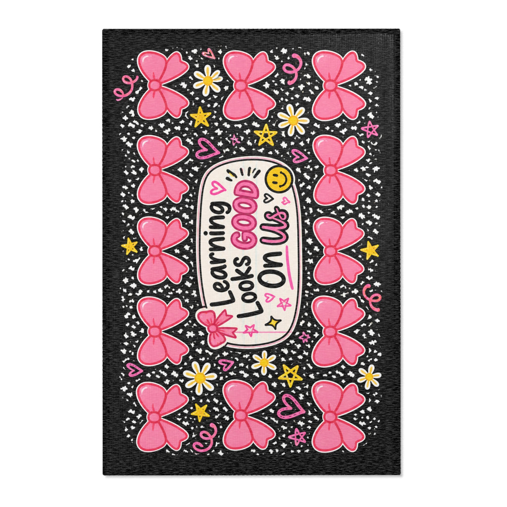 Learning Looks Good On Us Area Rug | Pink Bows, Stars, Classroom Decor