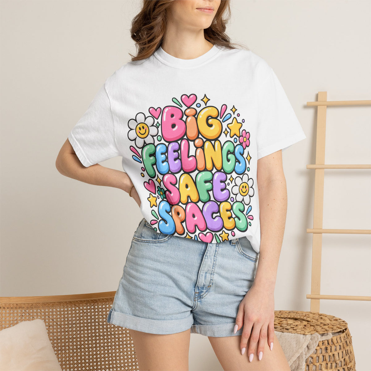Big Feelings Safe Spaces T-shirt | Pastel Cute Floral Typography