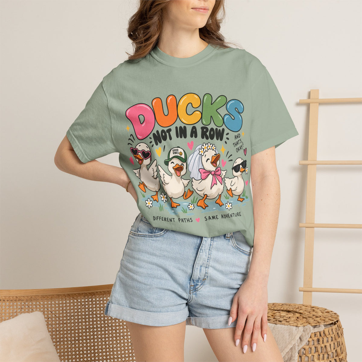Ducks Not In A Row tee | Cute Duck Illustration T-Shirt, Different Paths Same Adventure
