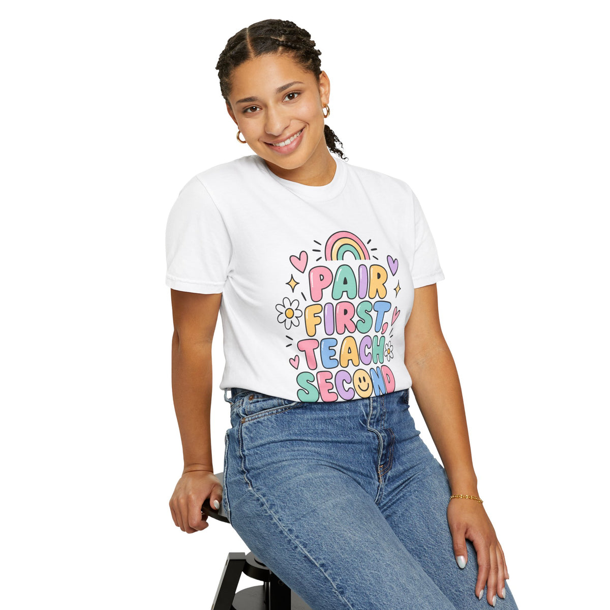 Pair First Teach Second T-Shirt | Cute Rainbow Classroom Design