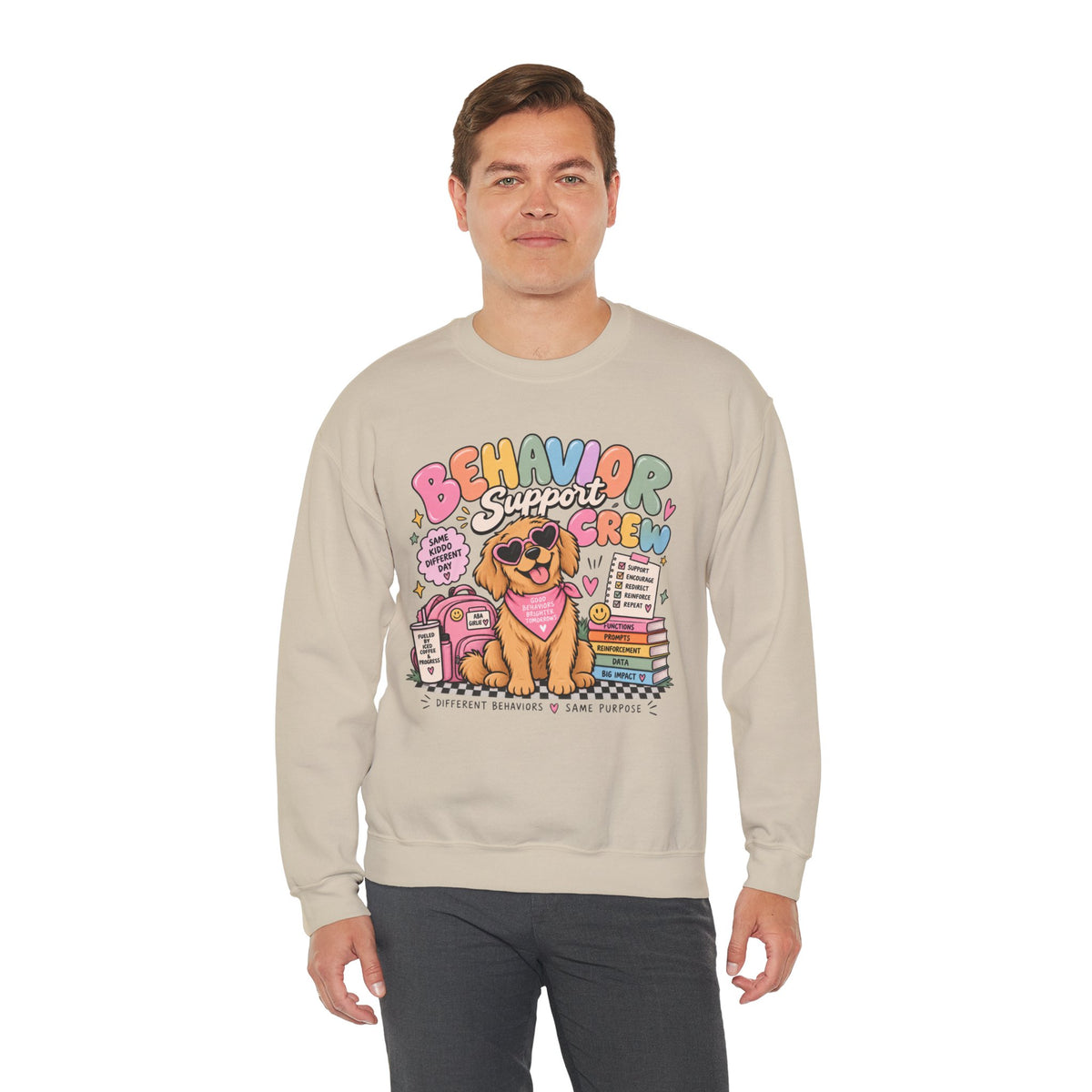 Behavior Support Crew sweatshirt | School Therapy Dog Design, Books & Classroom Icons