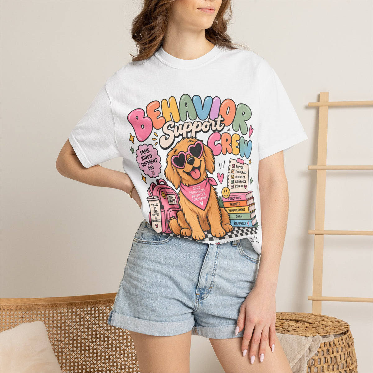 Behavior Support Crew T-shirt | Golden Retriever School Therapy Design