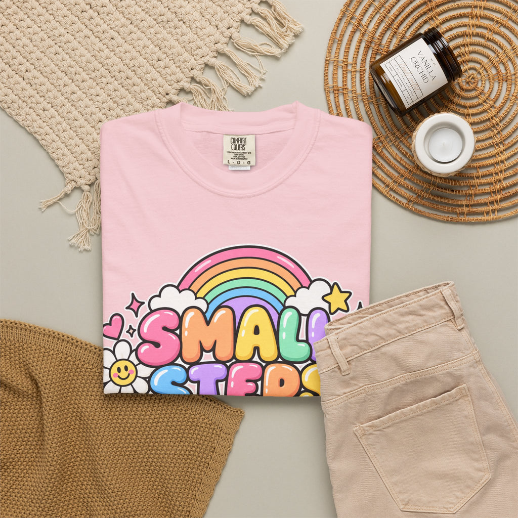 Small Steps Big Wins T-shirt | Retro Rainbow Positive Graphic