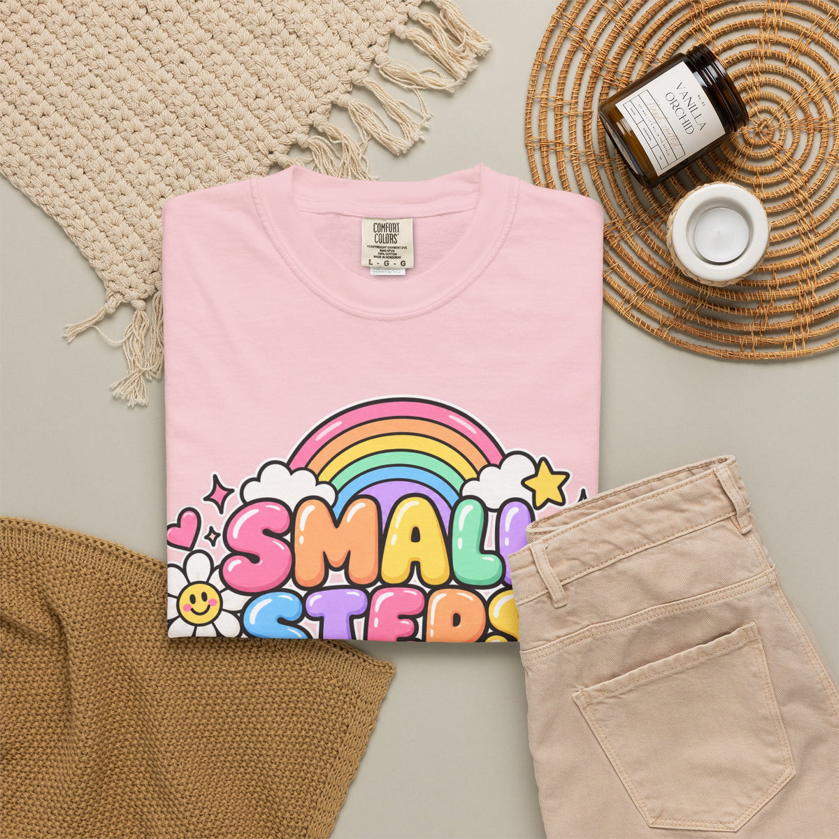 Small Steps Big Wins T-shirt | Retro Rainbow Positive Graphic