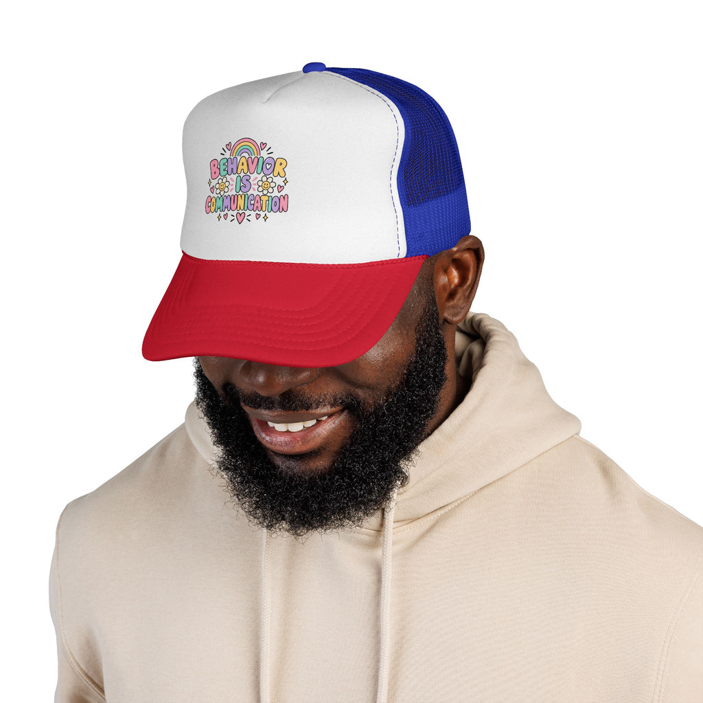 Behavior Is Communication Trucker Cap | Rainbow Floral Illustration