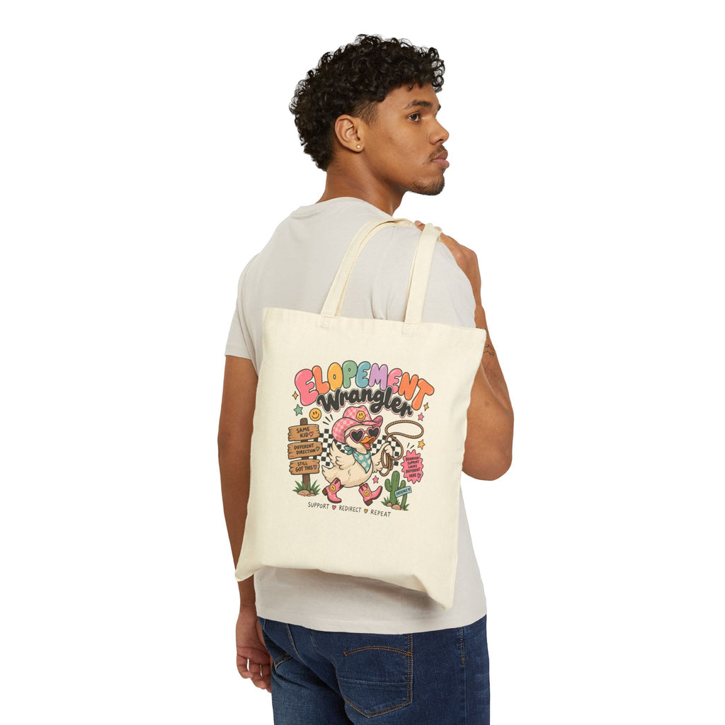 Elopement Tote Bag | Cute Western Pug Illustration, Canvas Grocery Tote