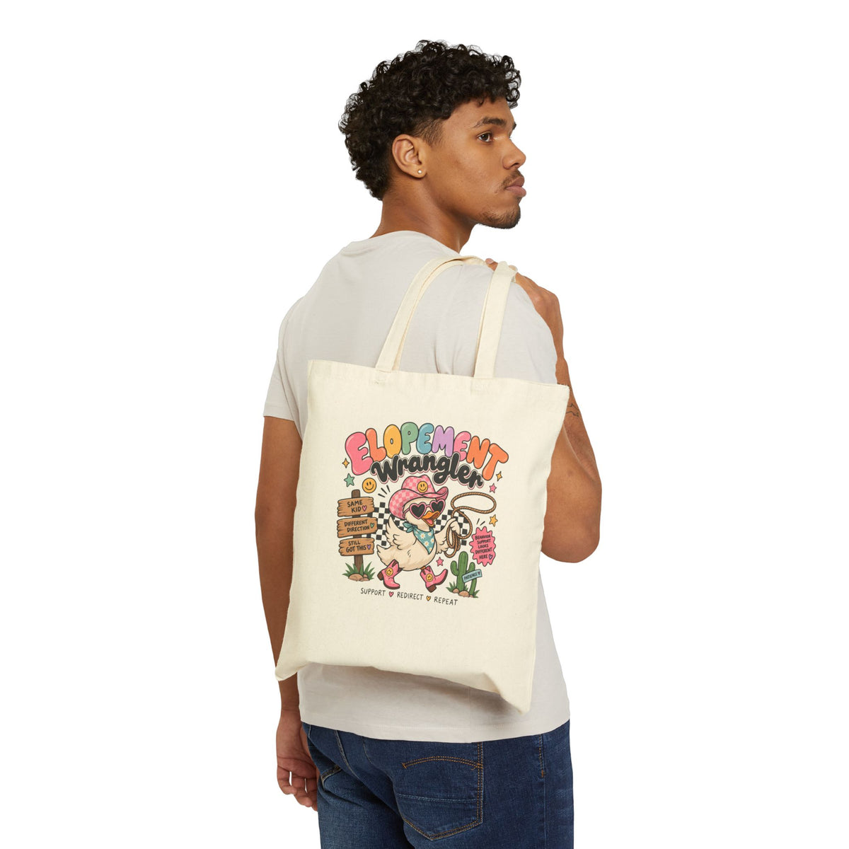 Elopement Tote Bag | Cute Western Pug Illustration, Canvas Grocery Tote