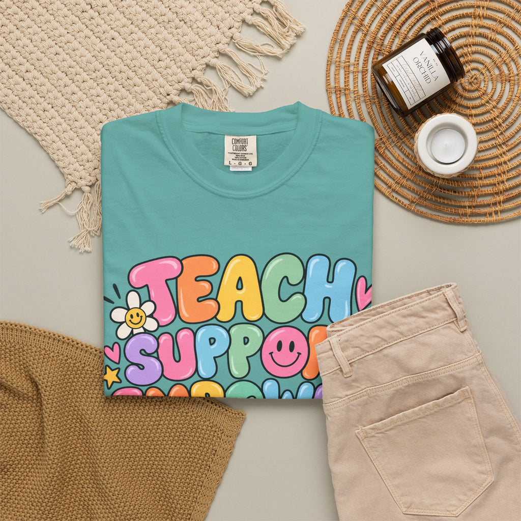Teach Support Empower Include Repeat T-shirt | Rainbow Positivity Tee
