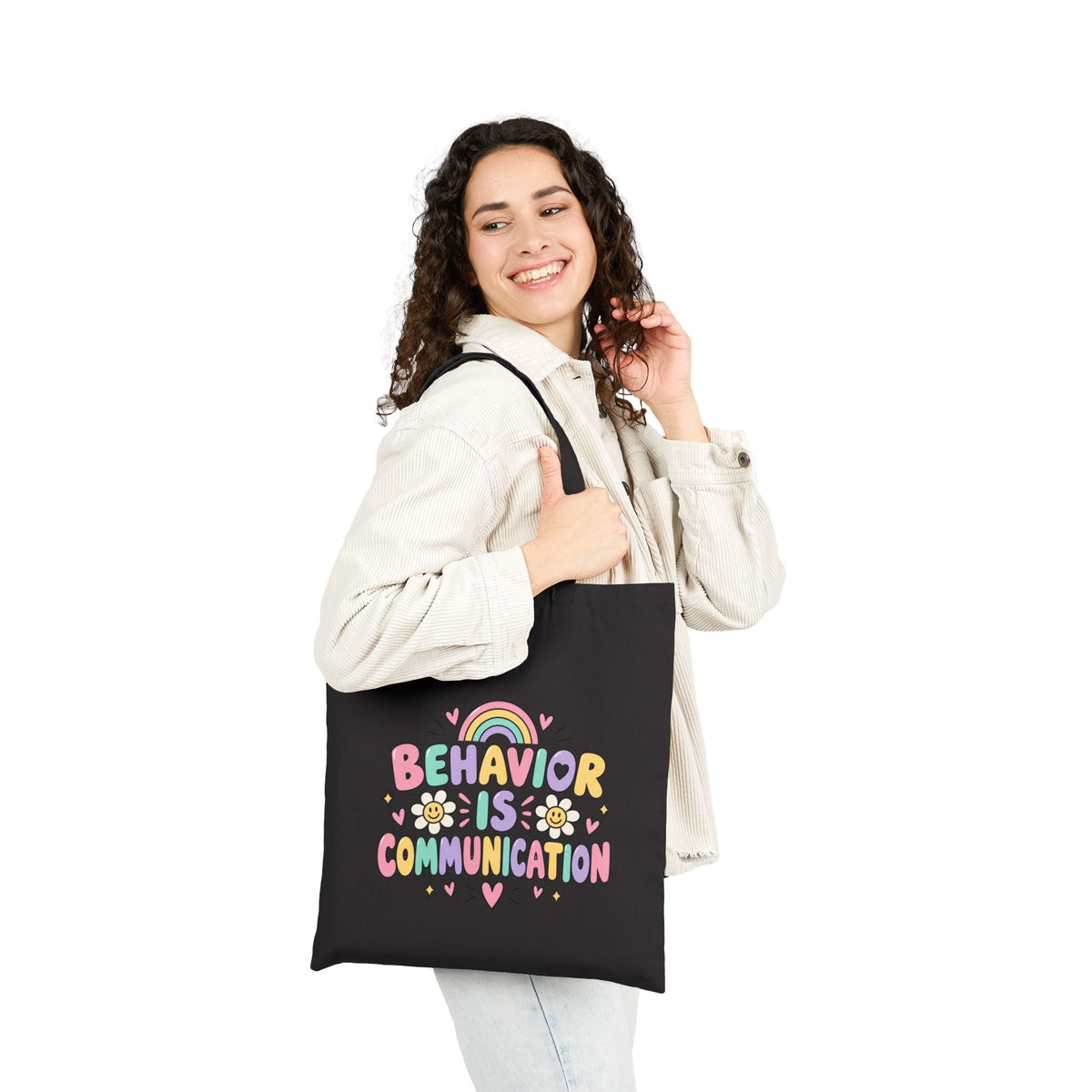Behavior Is Communication Tote Bag | Rainbow Floral Illustration