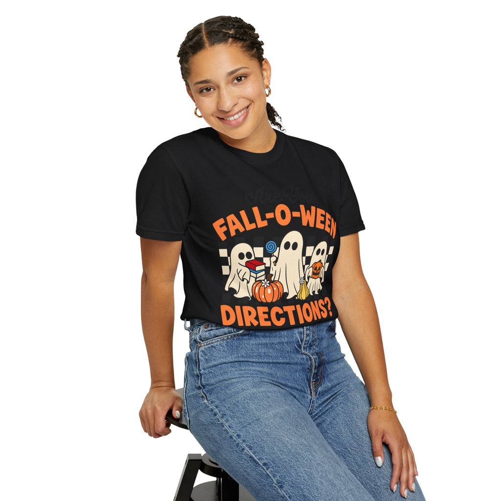 Fall-o-ween Ghosts Directions? T-shirt | Halloween pumpkin retro graphic