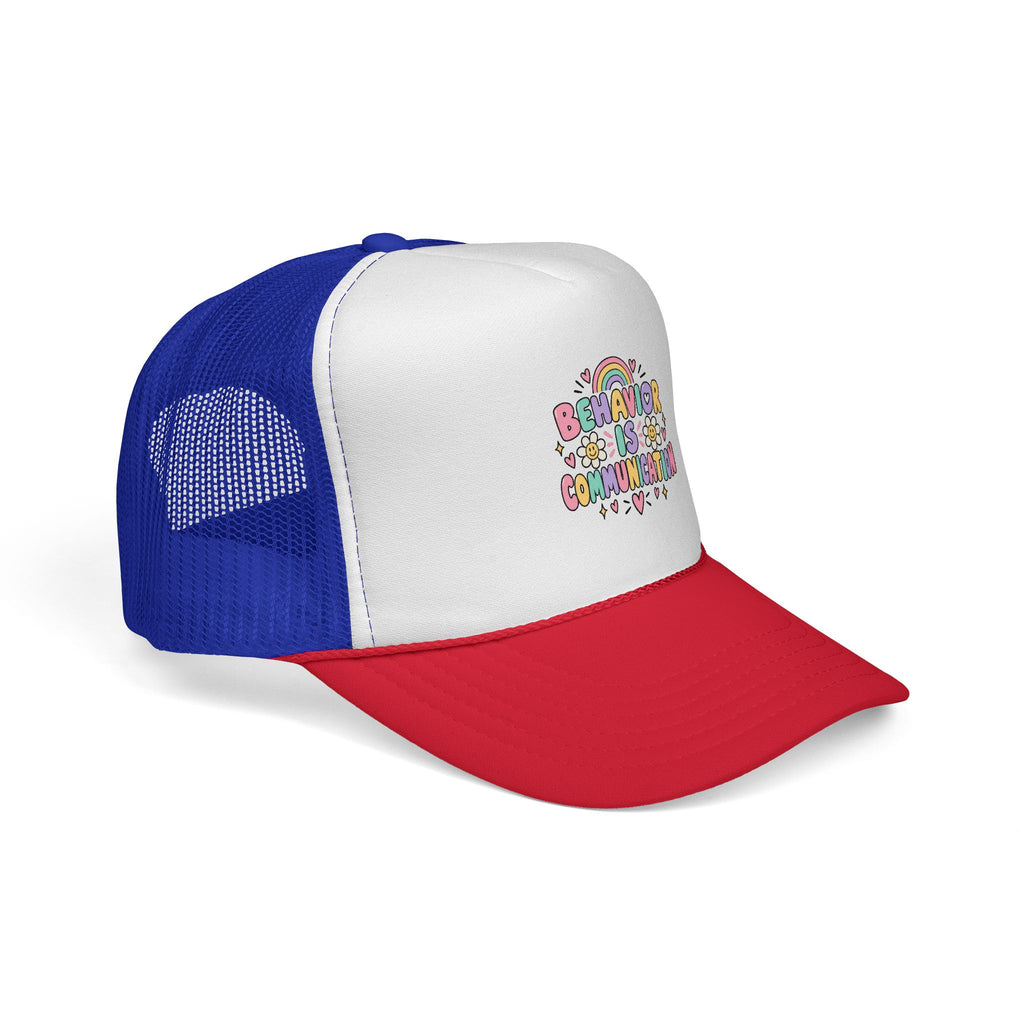 Behavior Is Communication Trucker Cap | Rainbow Floral Illustration