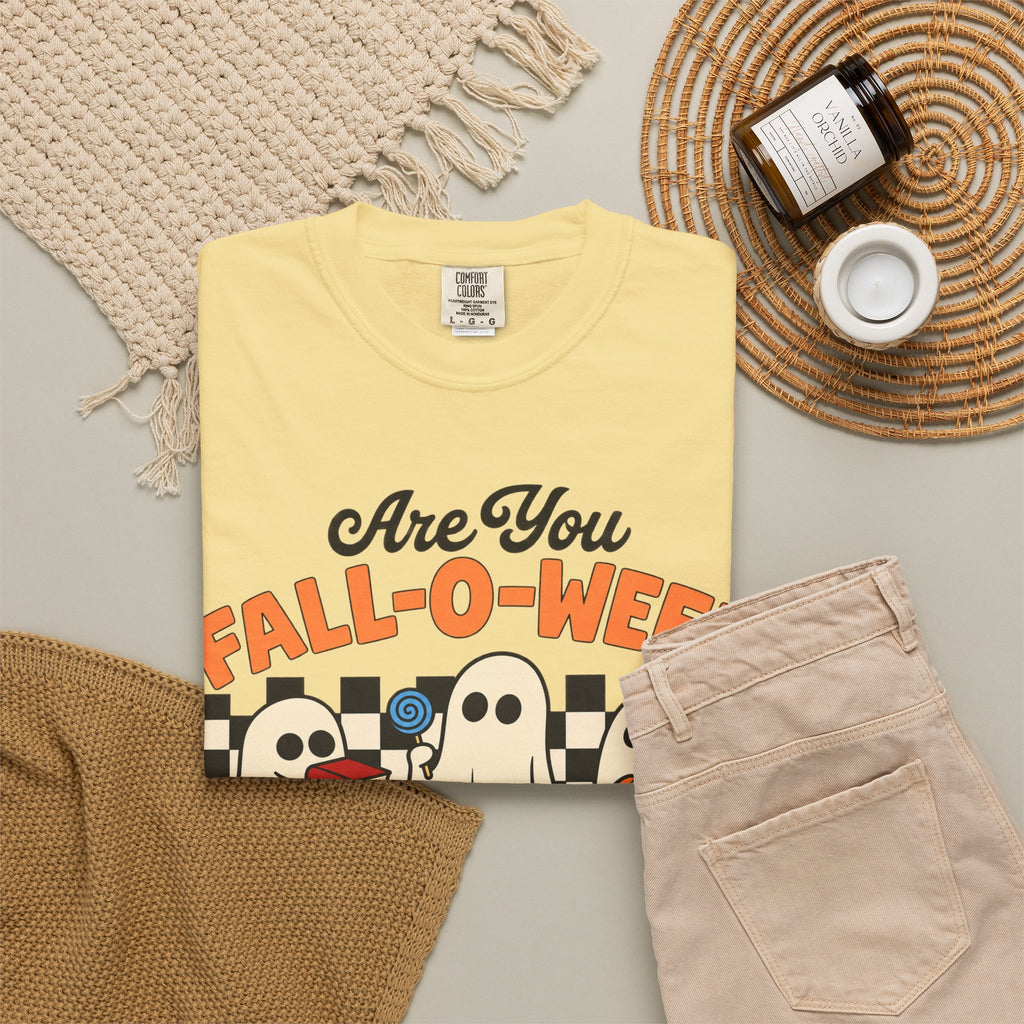 Fall-o-ween Ghosts Directions? T-shirt | Halloween pumpkin retro graphic