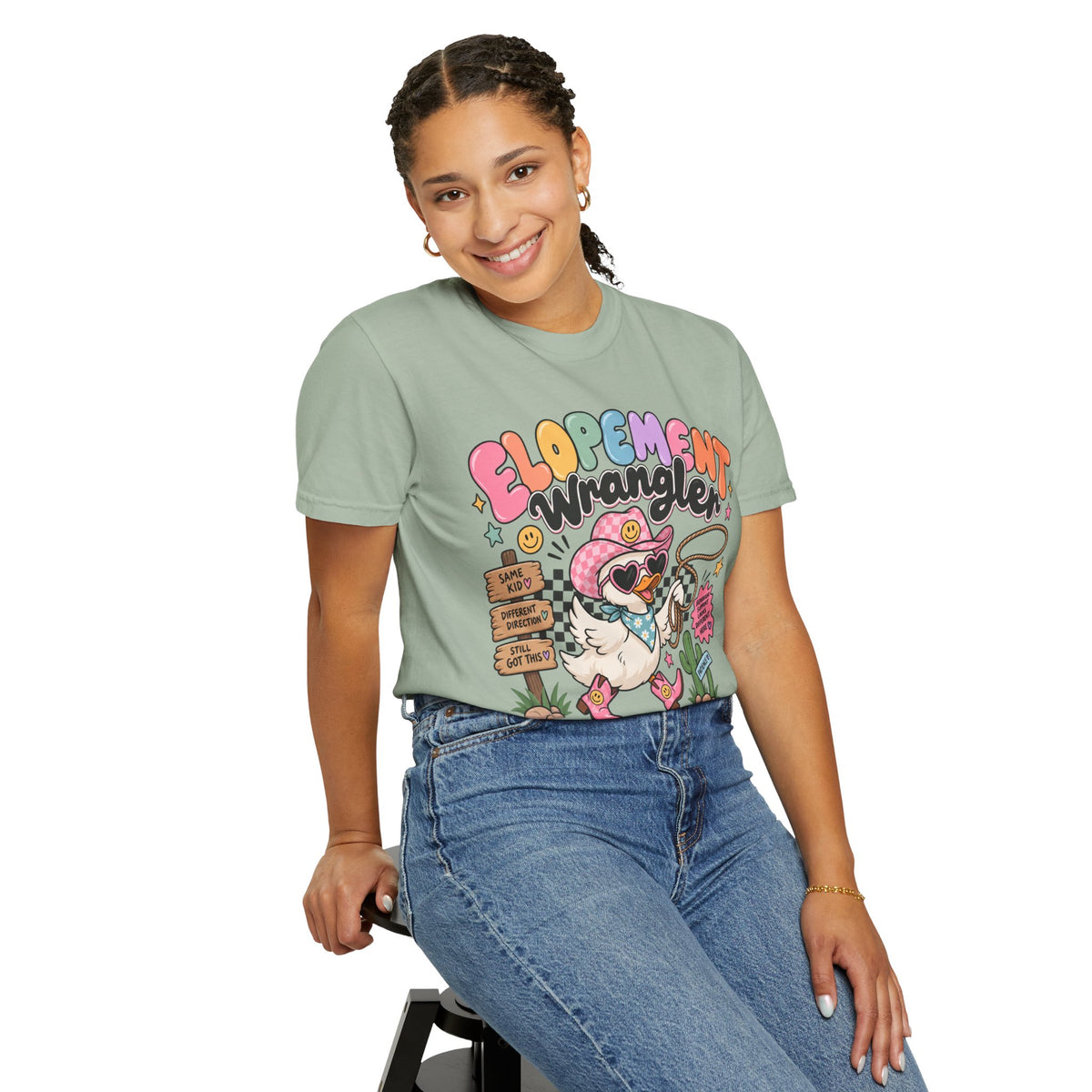 Elopement T-shirt | Cute Cowboy Sloth Illustration, Western Floral Tee