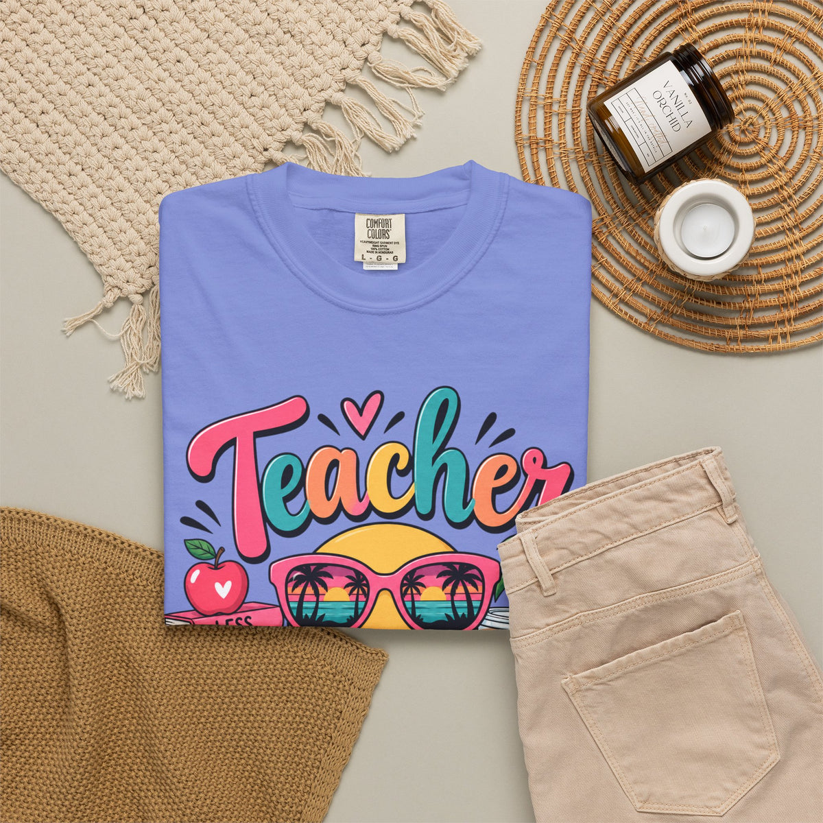 Teacher Off Duty T-shirt | Smiley Sunglasses, Books, Palm Trees, Coffee