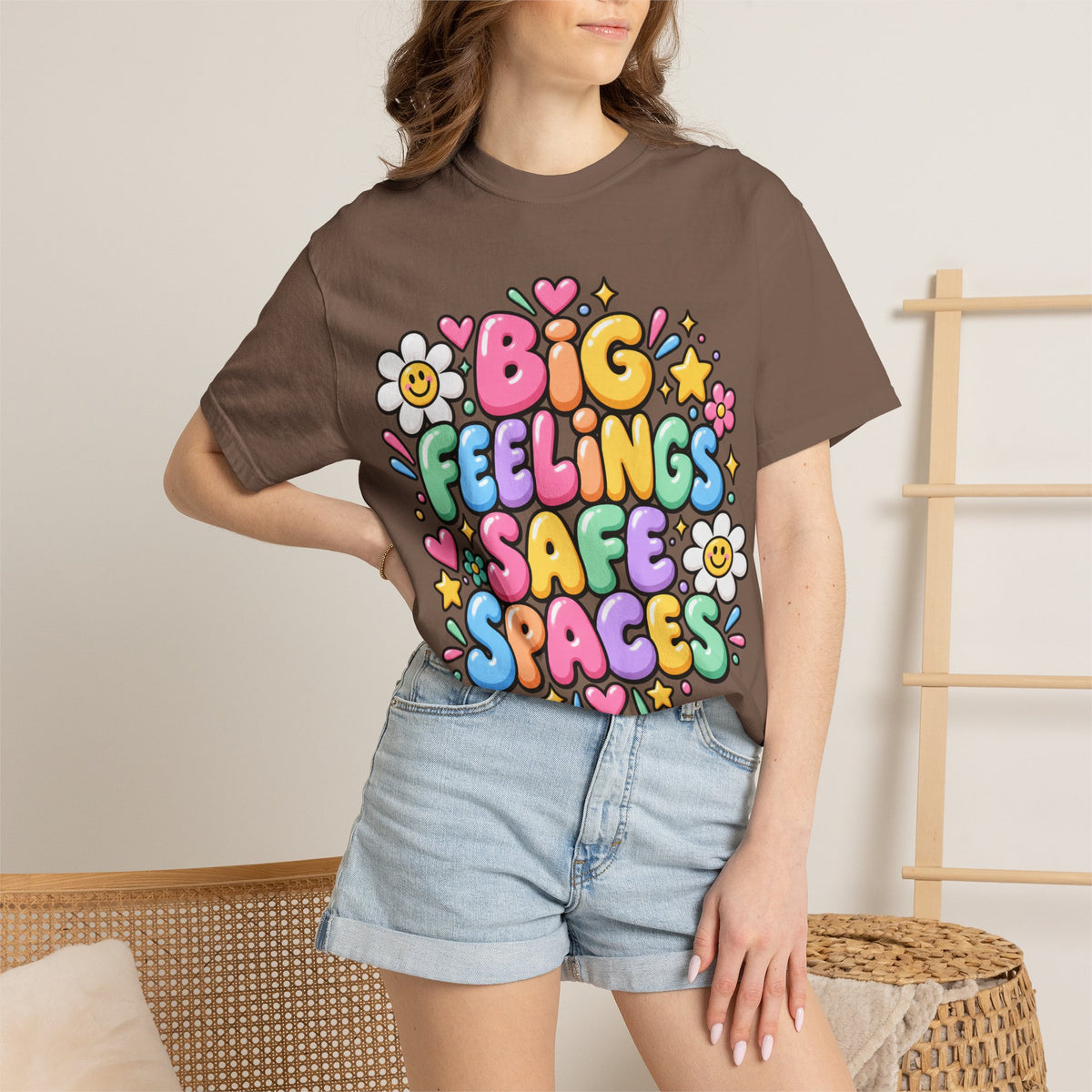 Big Feelings Safe Spaces T-shirt | Pastel Cute Floral Typography
