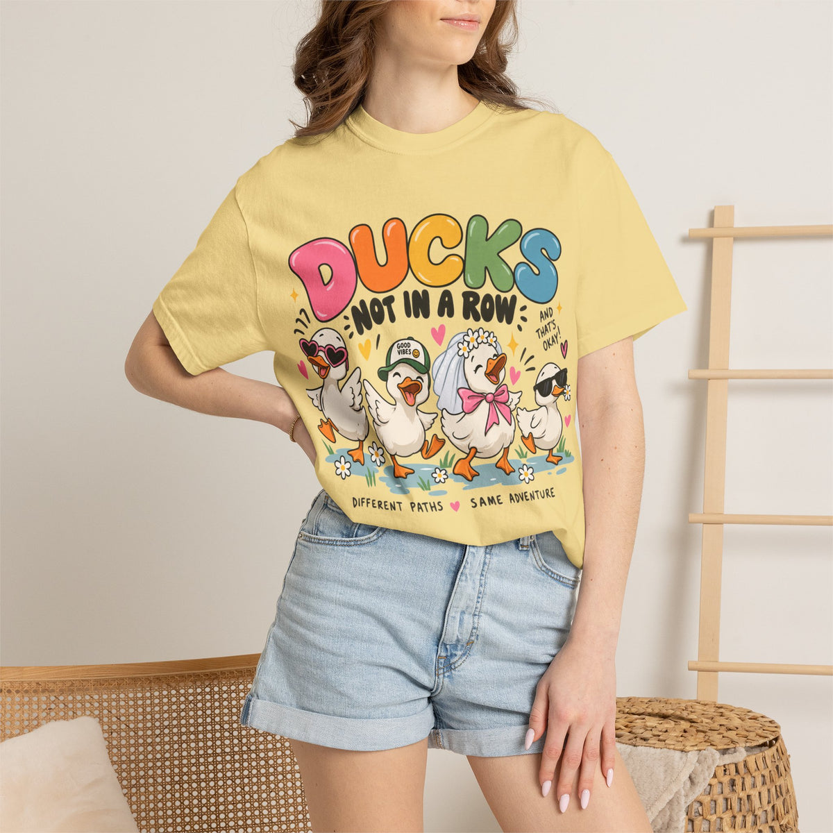 Ducks Not In A Row tee | Cute Duck Illustration T-Shirt, Different Paths Same Adventure