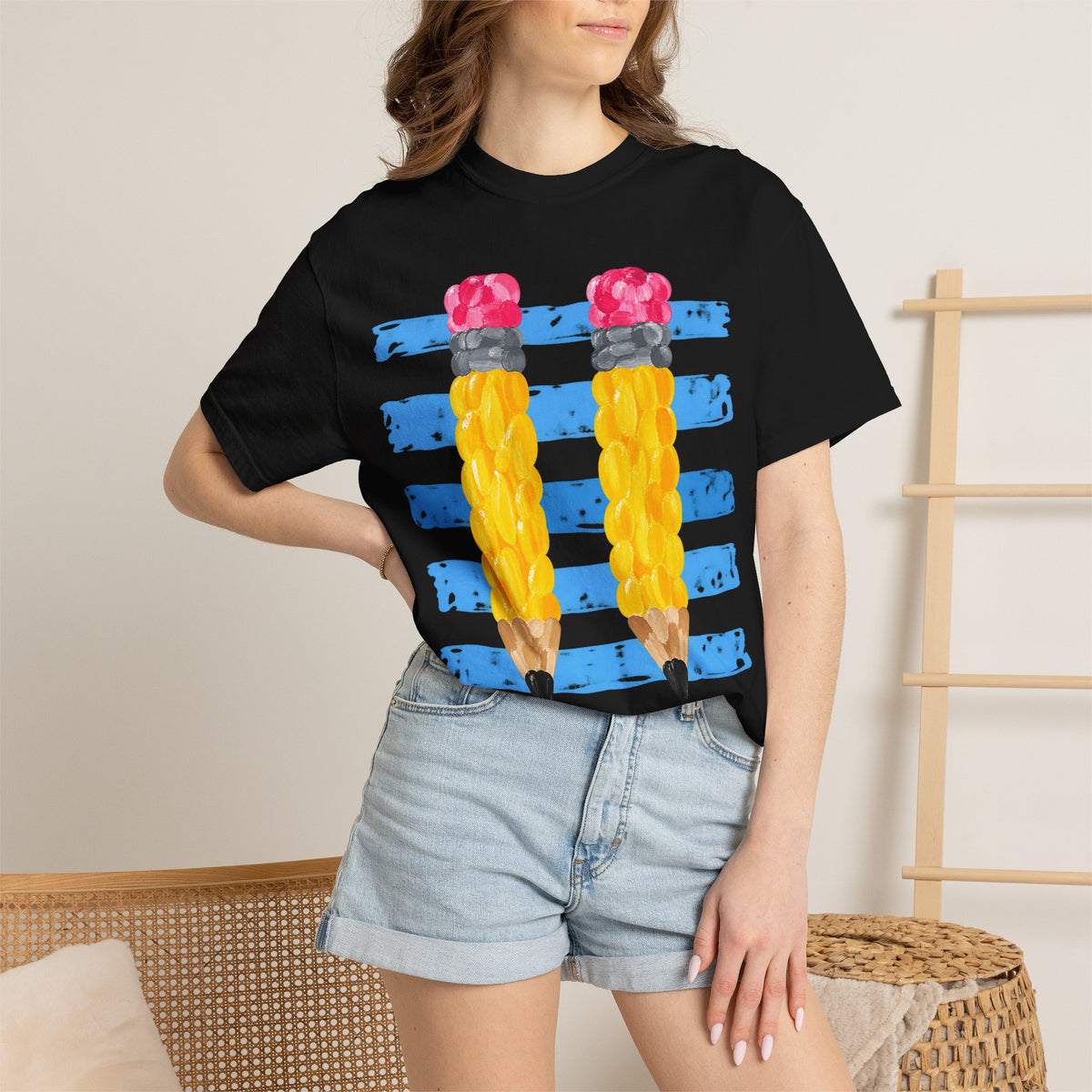 Braided Pencil Illustration T-Shirt | School Art Teacher Tee
