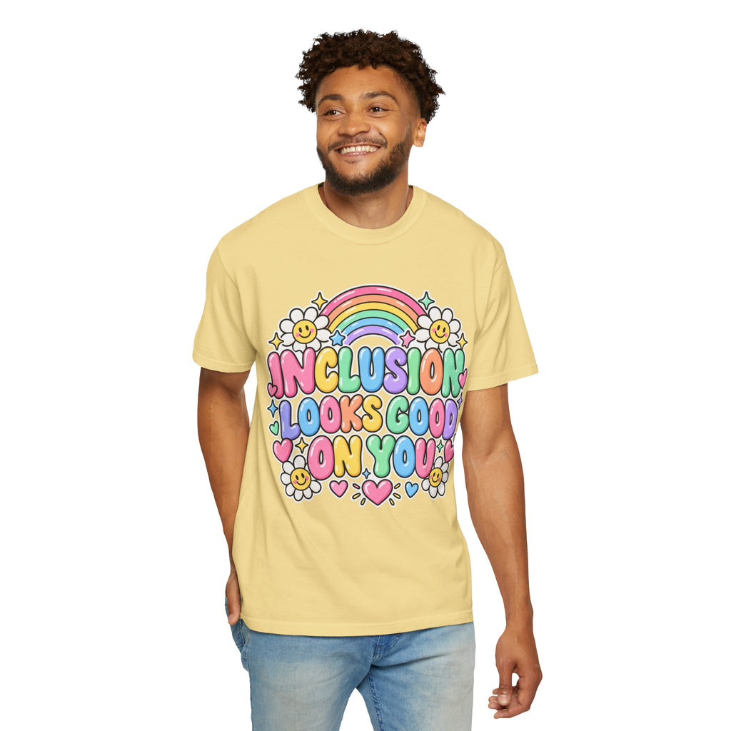 Inclusion Looks Good On You T-Shirt | Rainbow Smiles Graphic Tee