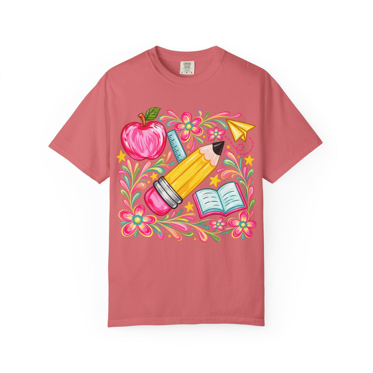 School Supplies Pencil Apple Floral T-shirt | Teacher Student Back to School