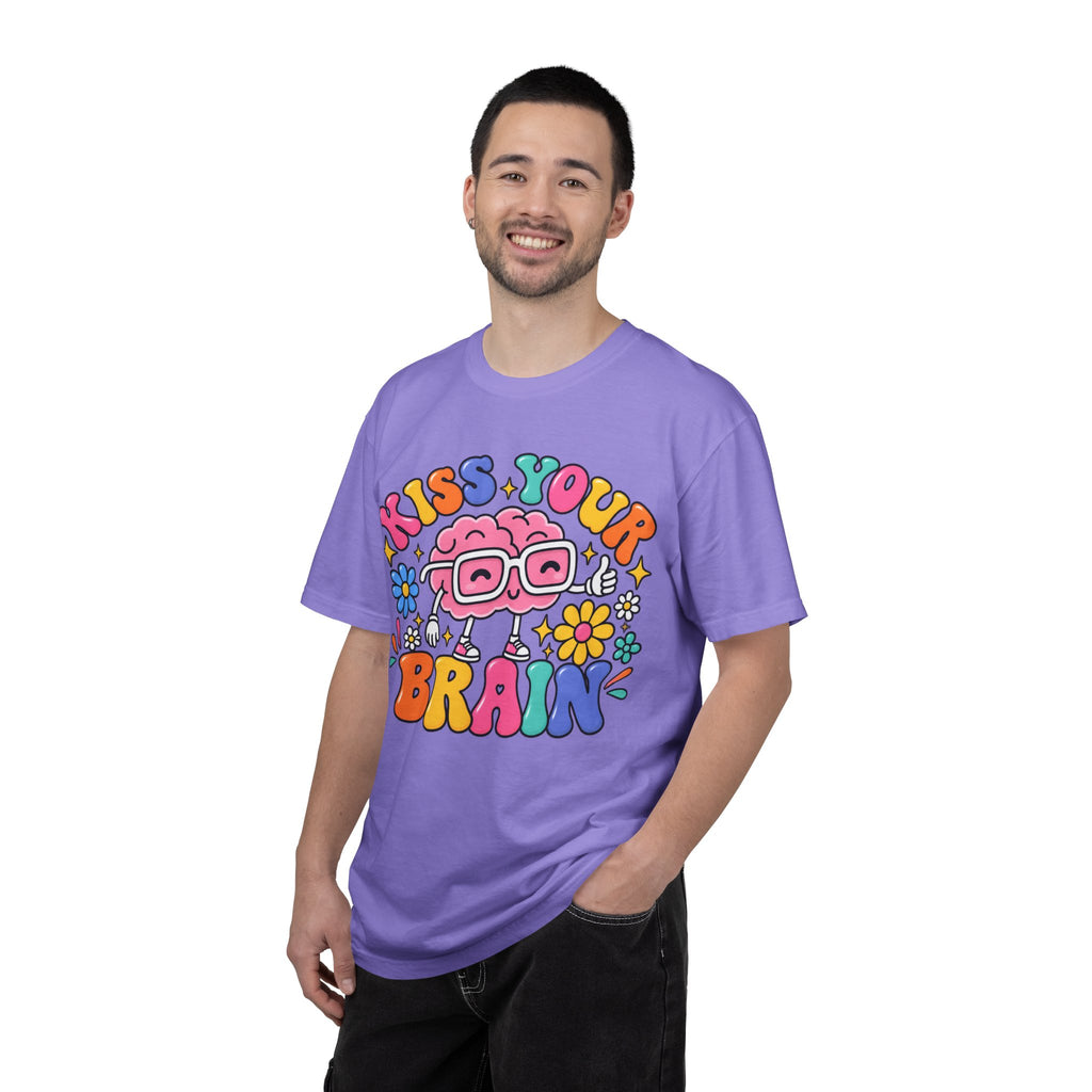 Kiss Your Brain BRI TEE | T-Shirt, Retro Cartoon Brain with Flowers