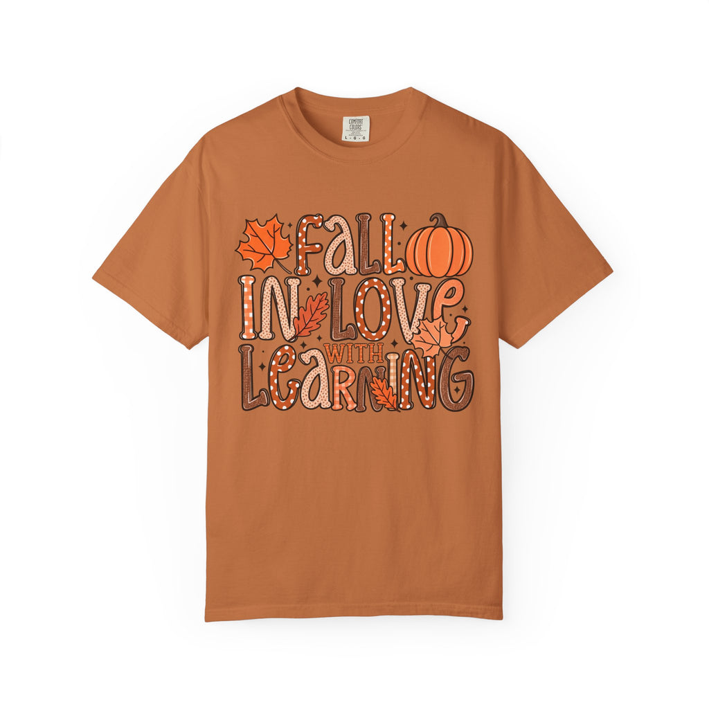 Fall in Love with Learning T-Shirt | Teacher Autumn Pumpkin Leaves