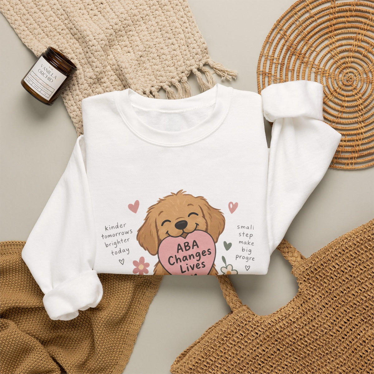 Cute Golden Retriever Holding Heart ABA Changes Lives sweatshirt | Applied Behavior Analysis dog design