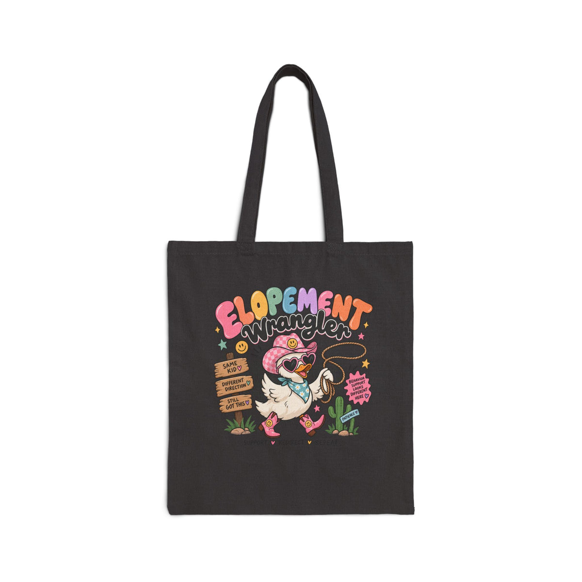 Elopement Tote Bag | Cute Western Pug Illustration, Canvas Grocery Tote