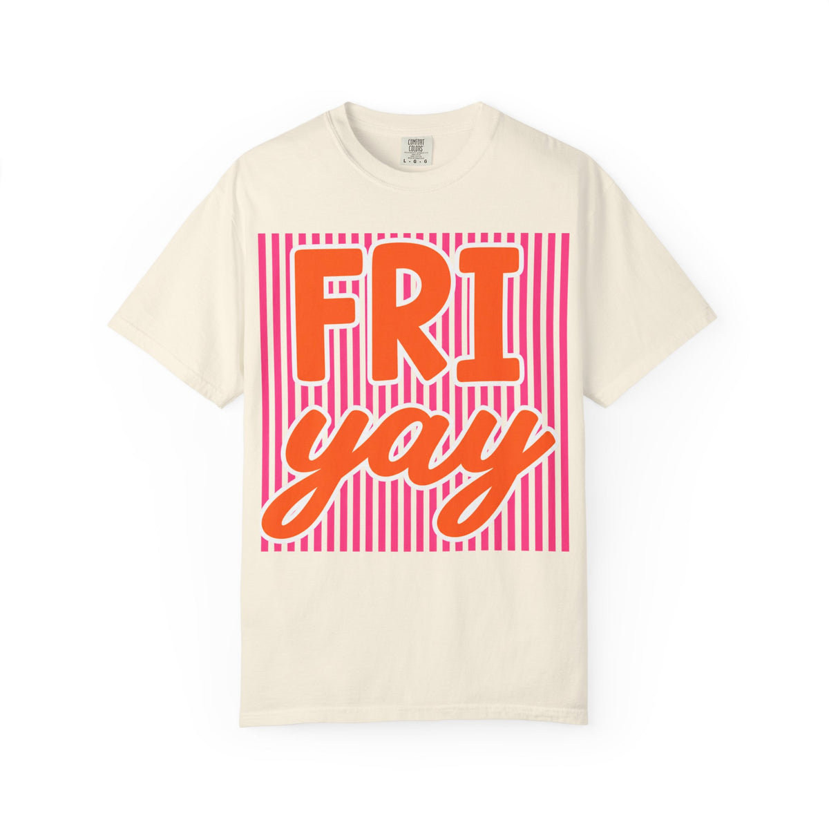 FRI yay T-shirt | Bright Retro Text, Pink Stripes