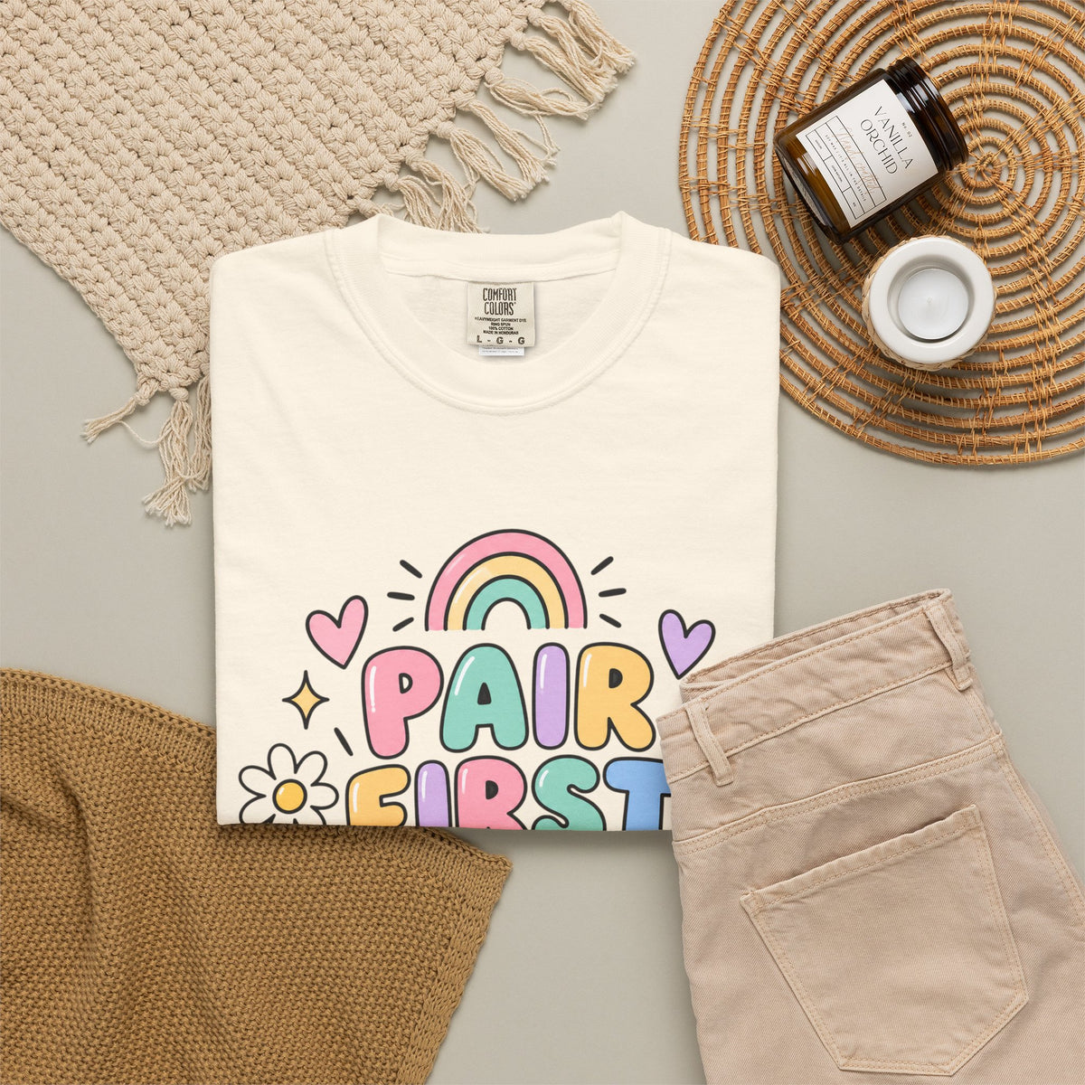 Pair First Teach Second T-Shirt | Cute Rainbow Classroom Design