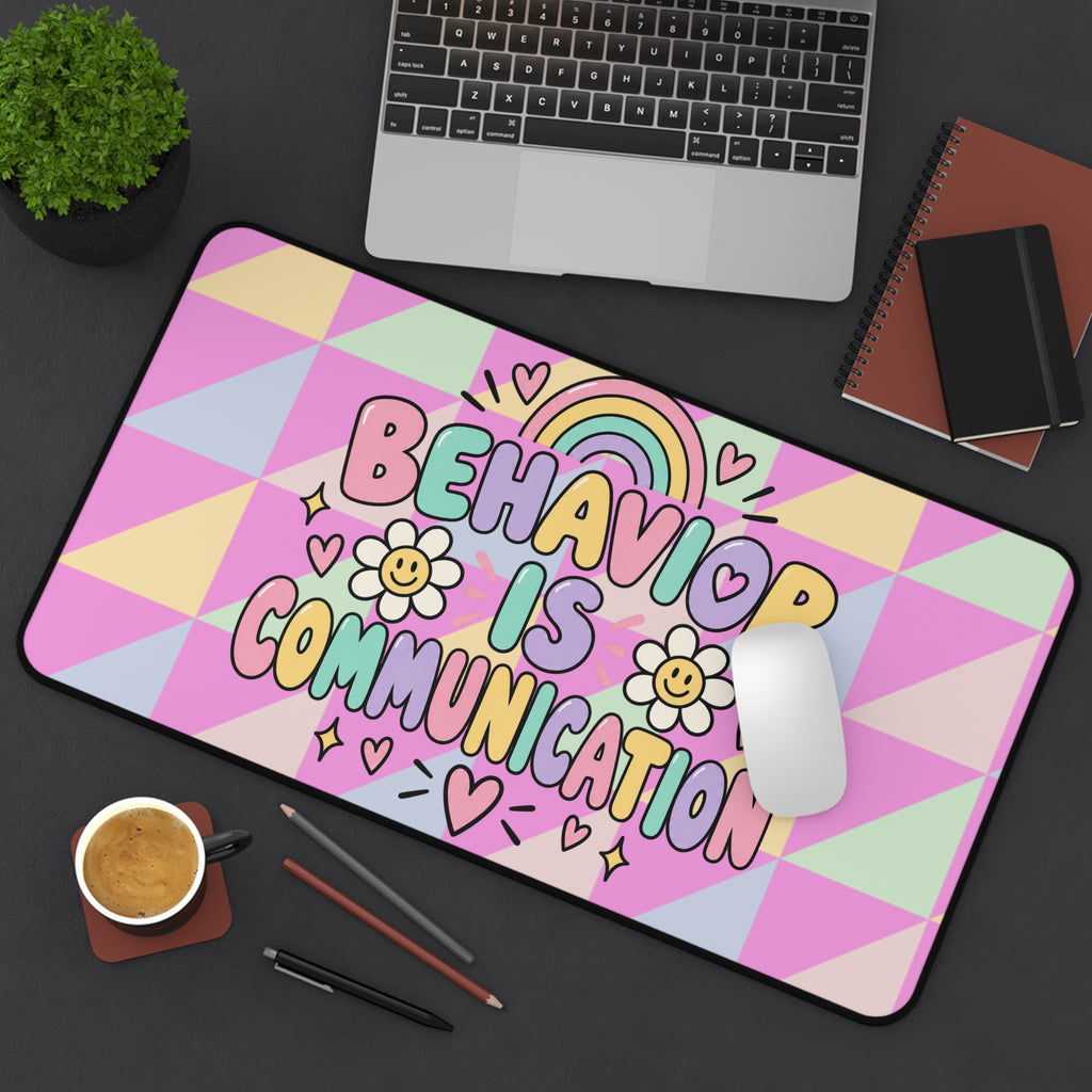 Behavior Is Communication Desk Mat | Pastel Rainbow Floral Classroom Décor