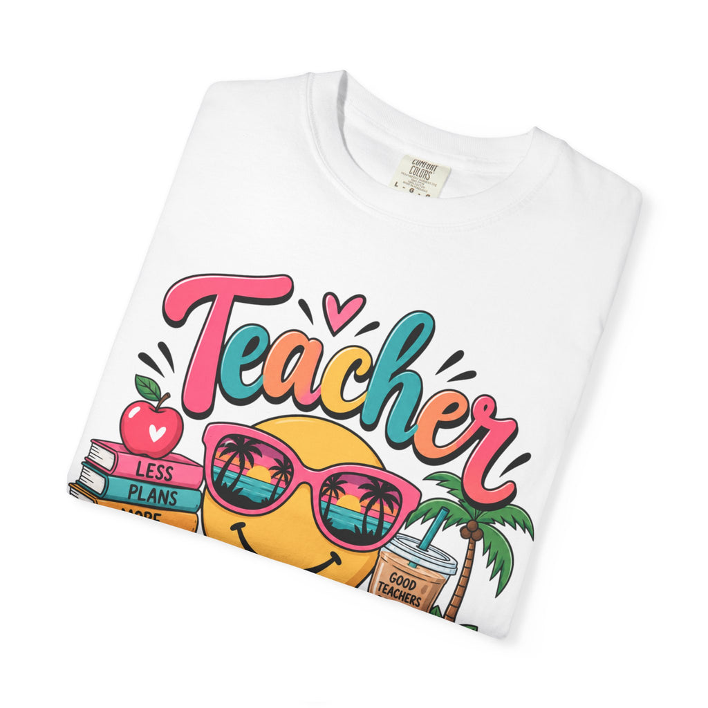 Teacher Off Duty T-shirt | Smiley Sunglasses, Books, Palm Trees, Coffee