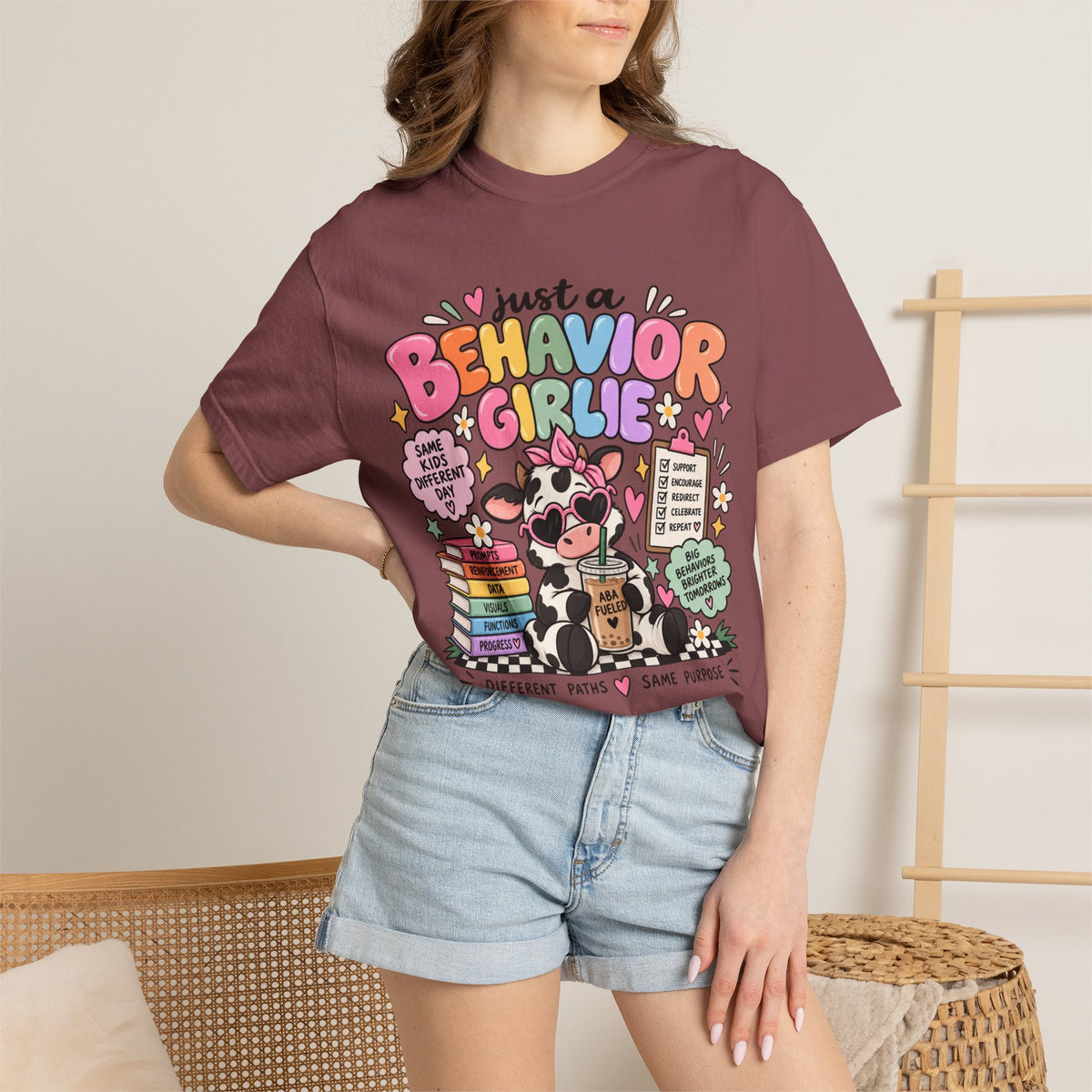 Just a Behavior Girl T-shirt | Cute Cow Therapist Illustration