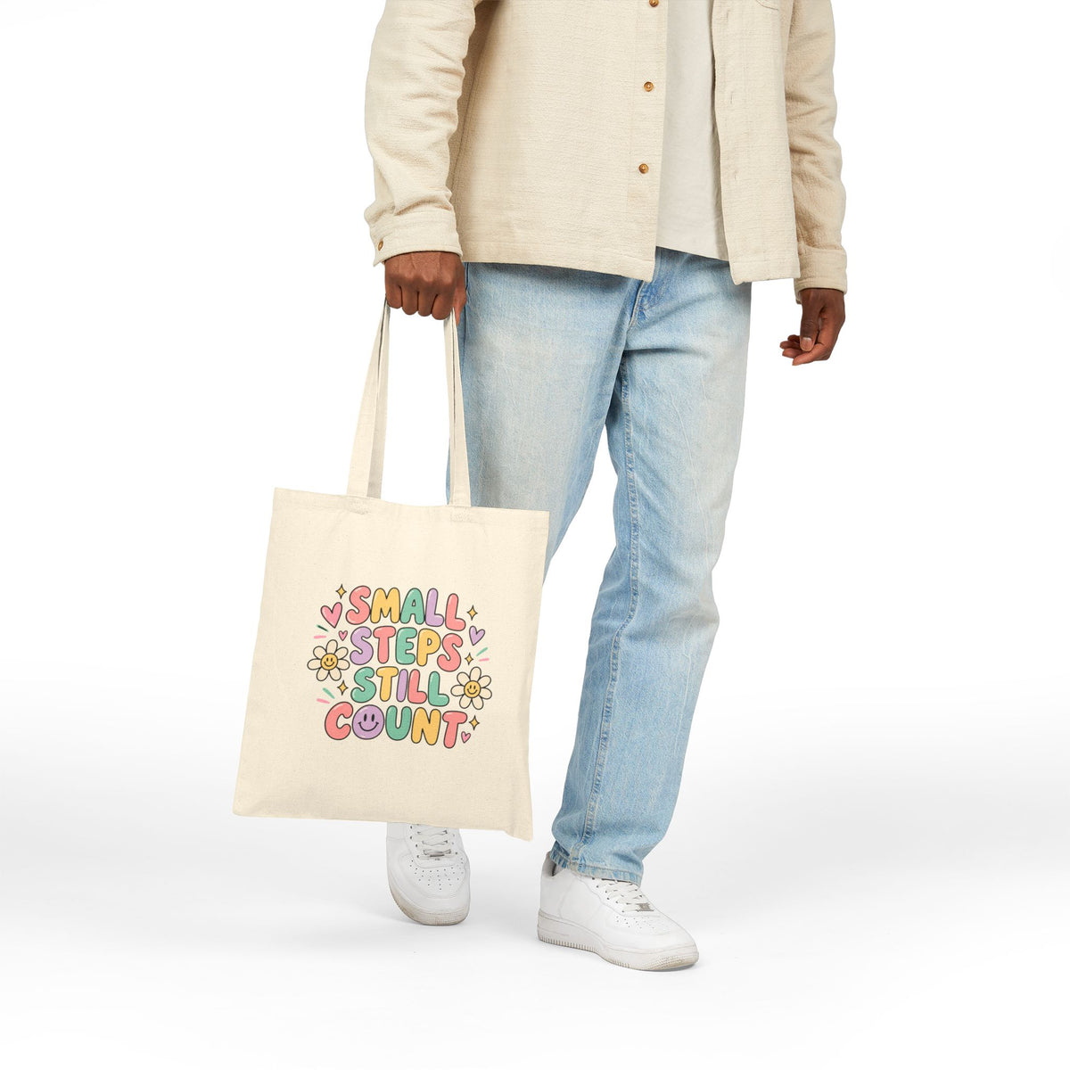Small Steps Still Count Tote Bag | Pastel Floral Positive Quote