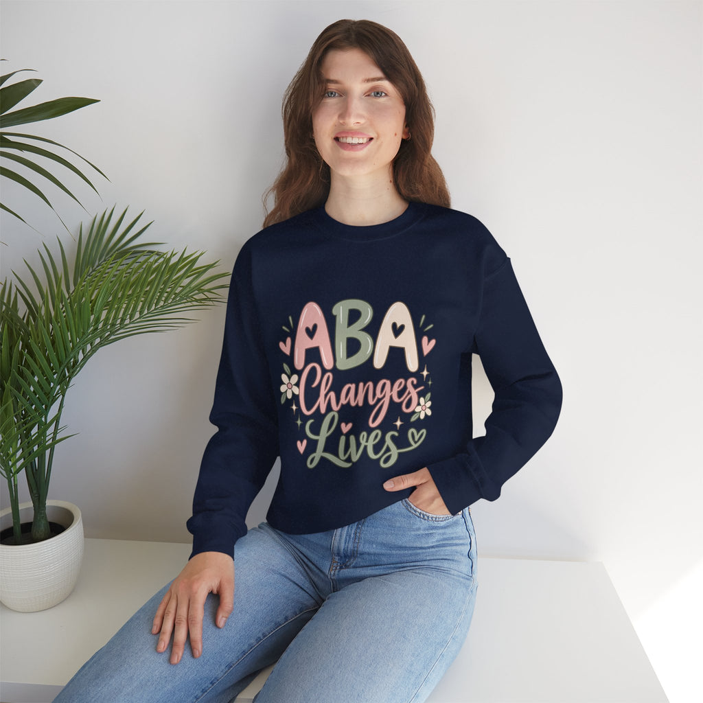 ABA Changes Lives Sweatshirt | Autism Therapy Awareness, Pastel Floral Design