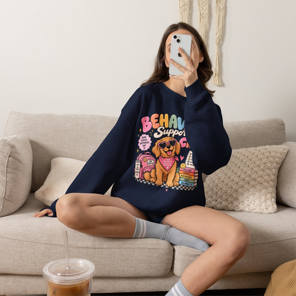 Behavior Support Crew sweatshirt | School Therapy Dog Design, Books & Classroom Icons