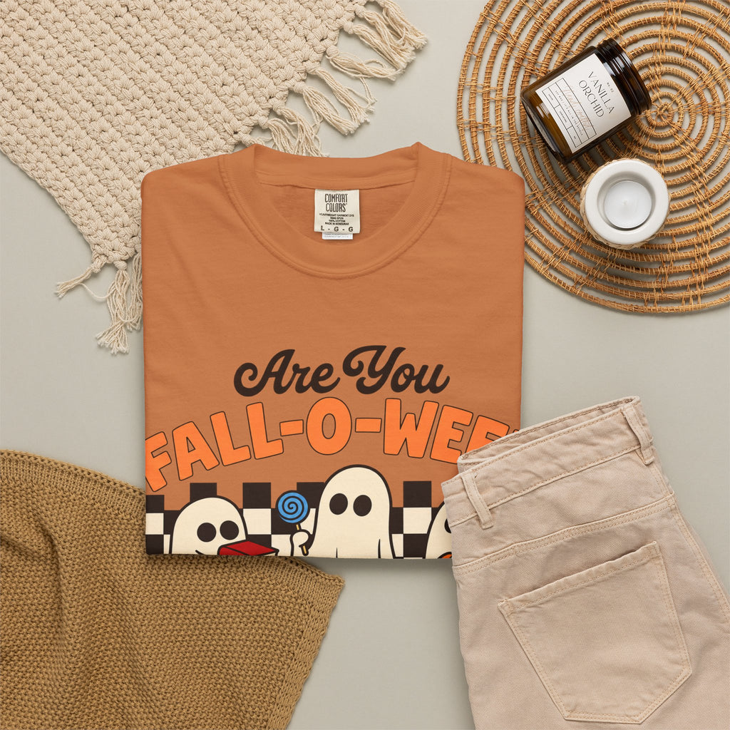 Fall-o-ween Ghosts Directions? T-shirt | Halloween pumpkin retro graphic